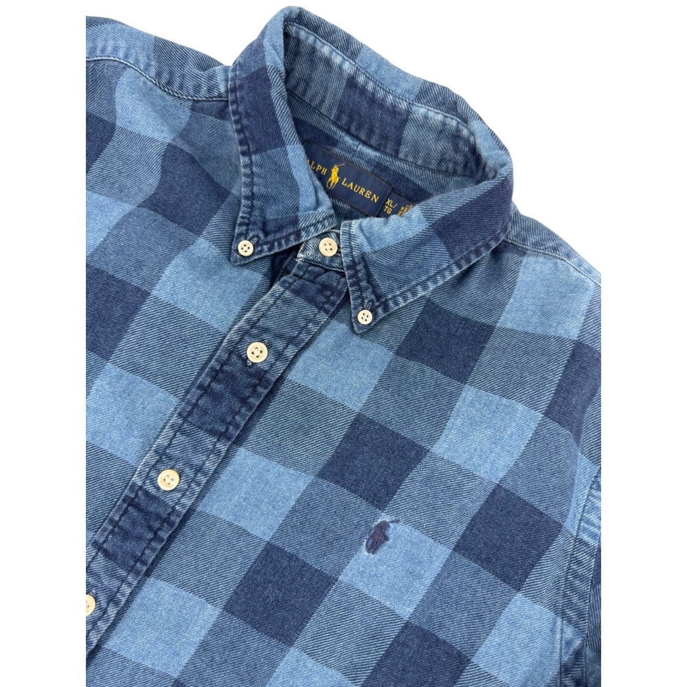 Ralph Lauren Button Down Flannel Shirt Mens XL Blue Buffalo Check Plaid Pony